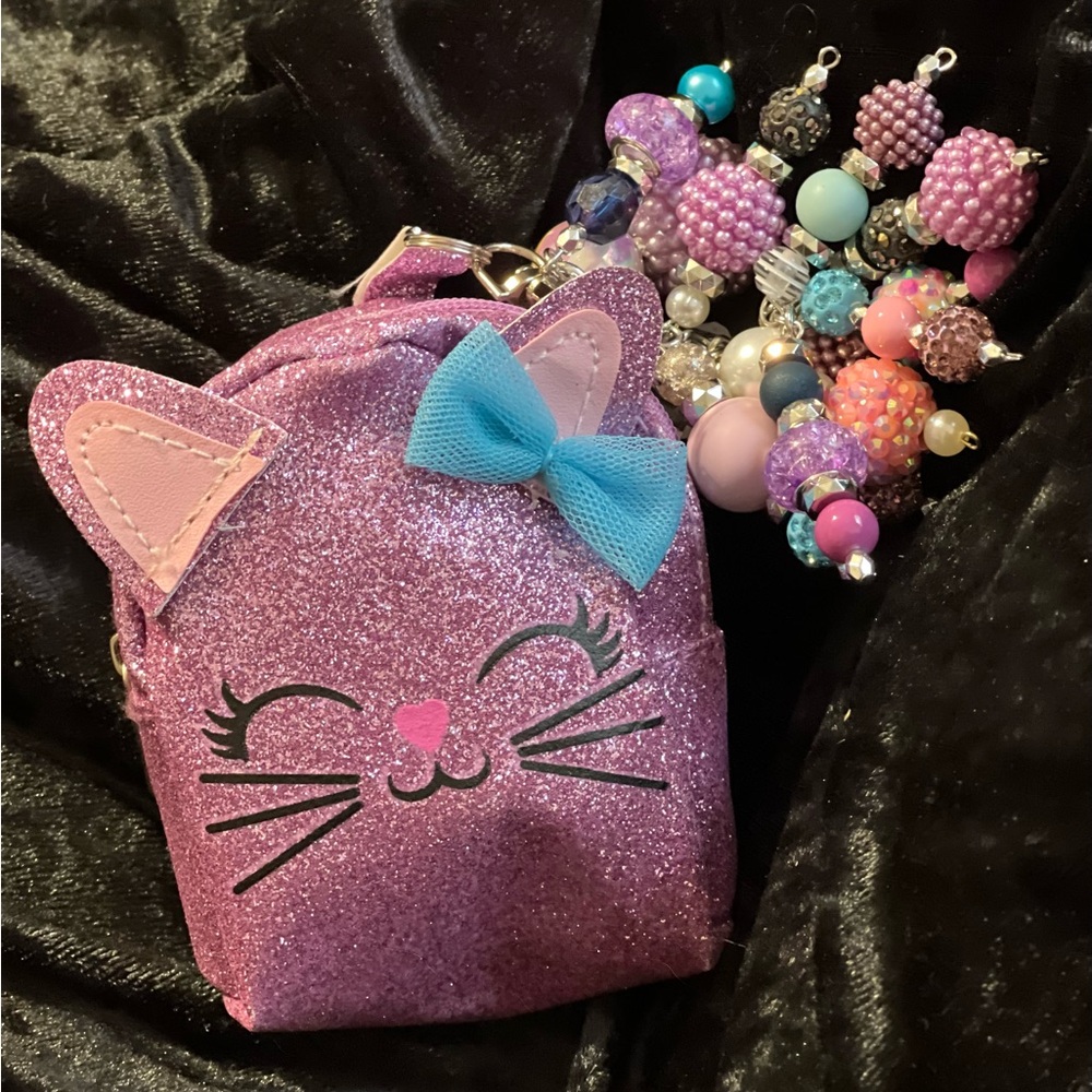 Glittery Purple Cat Backpack Charm